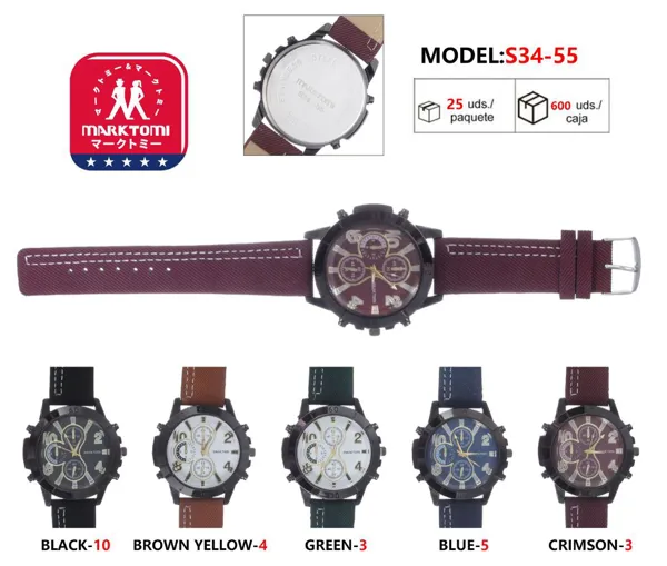 Reloj análogo de moda para caballero con correa de piel, estilo cronógrafo