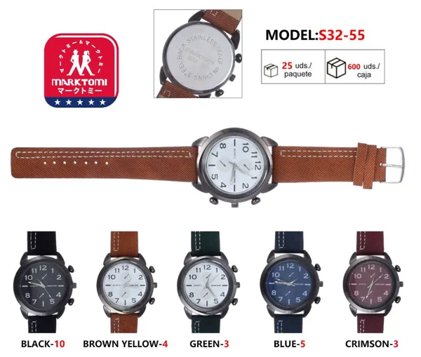 Reloj análogo de moda para caballero con correa de piel, números grandes
