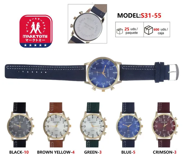 Reloj análogo de moda para caballero con correa de piel, carátula azul