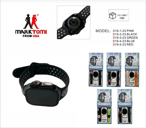 Reloj inteligente deportivo Ultra 2 con pantalla táctil y correa de silicona perforada