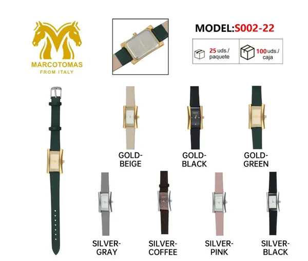 Reloj análogo de moda para dama, correa de piel, caja rectangular