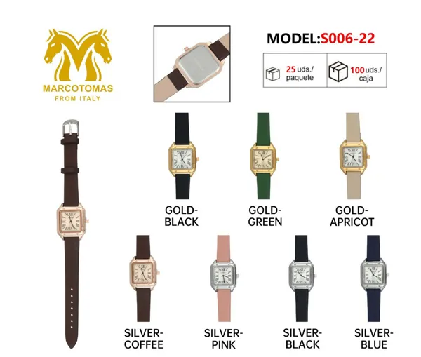 Reloj análogo de moda para dama, correa de piel, caja cuadrada con números romanos