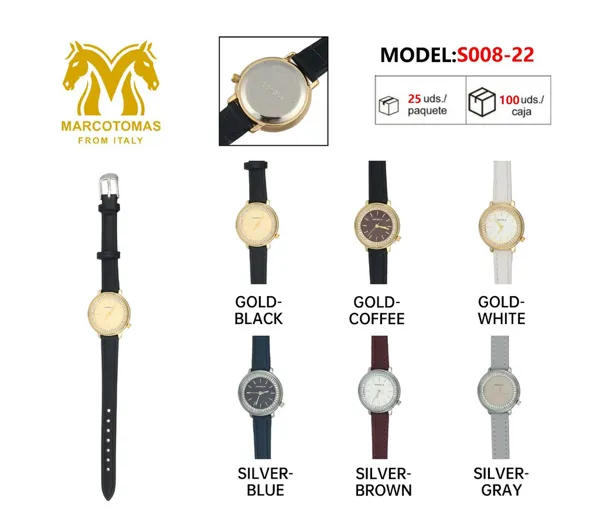 Reloj análogo de moda para dama, correa de piel, caja redonda