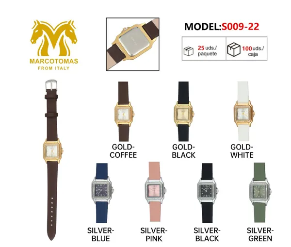 Reloj análogo de moda para dama, correa de piel, caja cuadrada con cristales