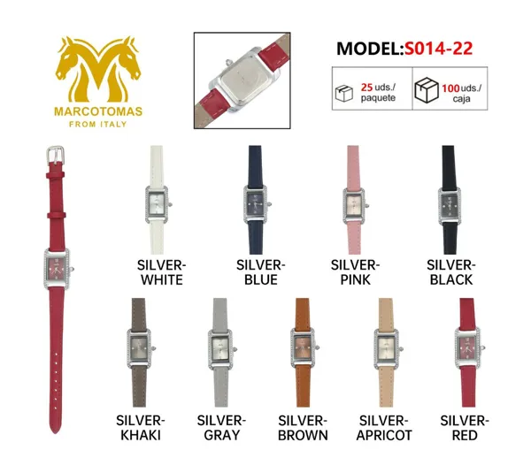 Reloj análogo de moda para dama, correa de piel delgada, caja rectangular con cristales