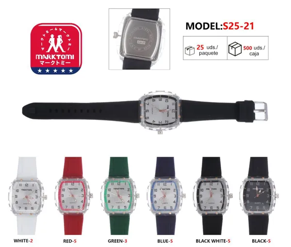Reloj análogo para dama con correa de silicona y caja rectangular