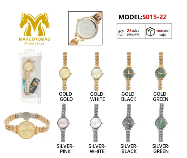 Reloj análogo para dama con brazalete metálico, carátula pequeña, tono dorado o plateado