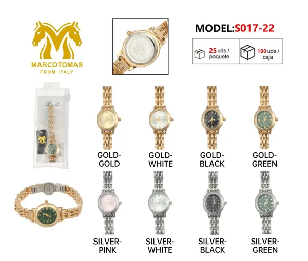 Reloj análogo clásico para dama con brazalete metálico, tono dorado o plateado