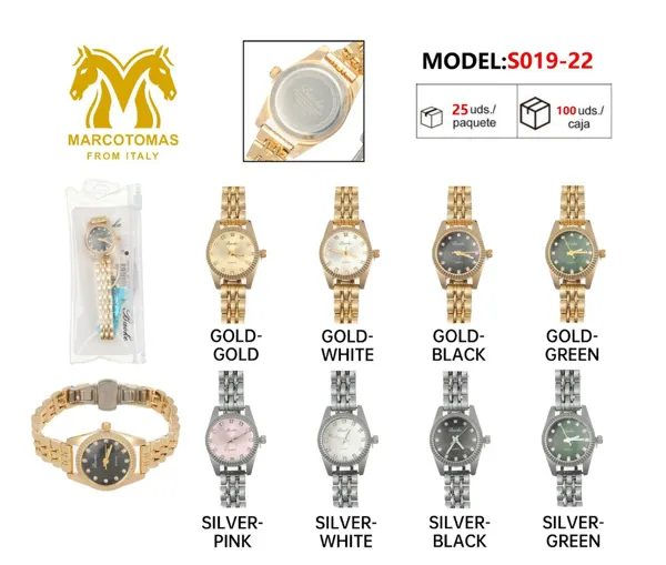 Reloj análogo para dama con brazalete metálico, carátula redonda, tono dorado o plateado
