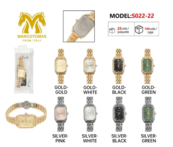 Reloj análogo para dama con brazalete metálico, carátula octagonal, tono dorado o plateado