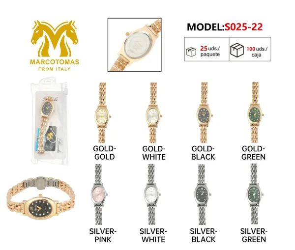 Reloj análogo elegante para dama con brazalete metálico, carátula ovalada, tono dorado o plateado