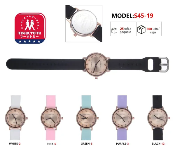 Reloj análogo para dama con correa de silicona, carátula redonda dorada, disponible en varios colores