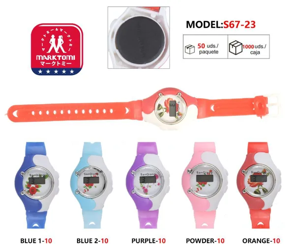 Reloj digital para niños con correa de silicona bicolor y esfera redonda estampada de rosas, varios colores
