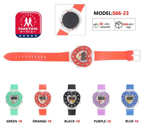 Reloj digital para niños con esfera en forma de corazón y cristales brillantes, correa de silicona, varios colores
