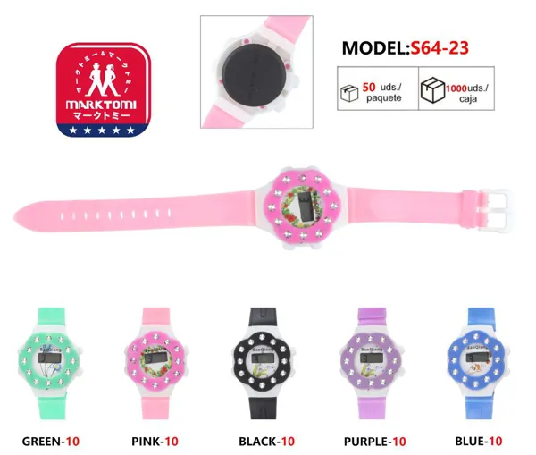 Reloj digital para niños con esfera en forma de flor con cristales y estampado floral, correa de silicona, varios colores