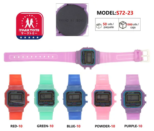 Reloj digital retro para niños estilo clásico cuadrado con correa de silicona de colores, varios colores