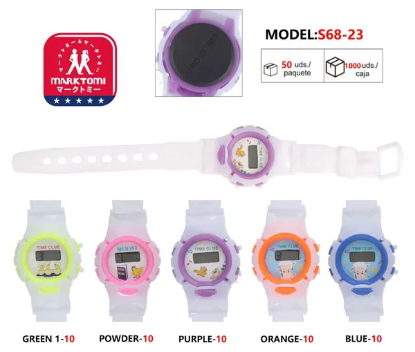 Reloj digital para niños con esfera redonda estampado de dibujos animados y correa de silicona translúcida, varios colores