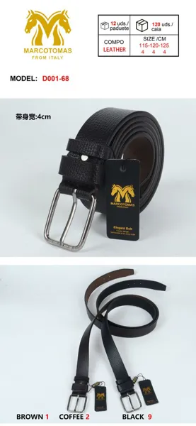 Cinturón para caballero de piel sintética con textura granulada y hebilla de pin, negro y café