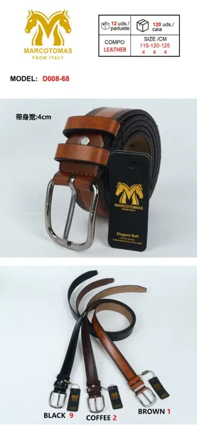 Cinturón para caballero de piel sintética con costura lateral y hebilla rectangular, tonos café