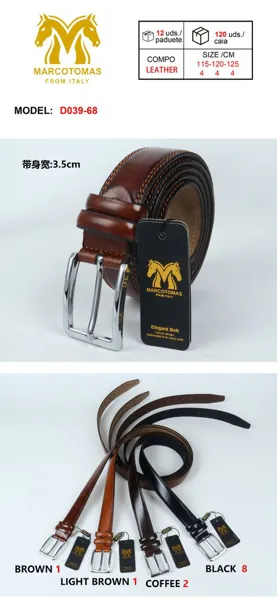 Cinturón para caballero de piel sintética con hebilla de pin, diseño clásico liso, colores surtidos negro y cafés