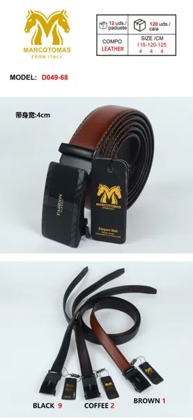 Cinturón para caballero de piel sintética con hebilla automática de trinquete, banda con textura grabada, colores surtidos negro, café y marrón