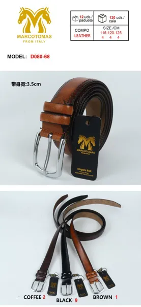 Cinturón para caballero de piel sintética con hebilla de pin, grabado tipo trenza en los bordes, colores café, negro y marrón