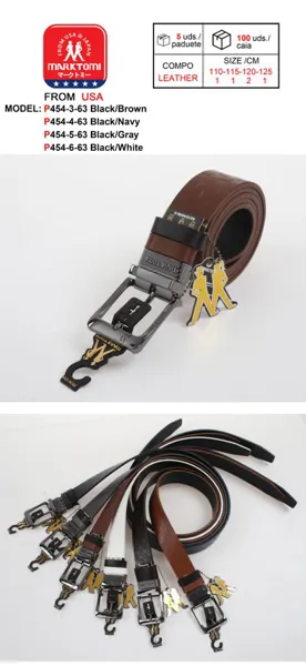 Cinturón reversible de piel para caballero con hebilla de pin negra, color café y negro