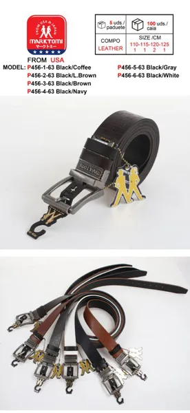 Cinturón reversible de piel para caballero con hebilla de pin plateada envejecida, color café oscuro y negro
