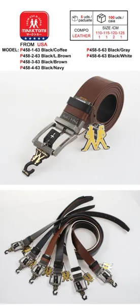 Cinturón reversible de piel para caballero con hebilla de pin plateada, color café y negro