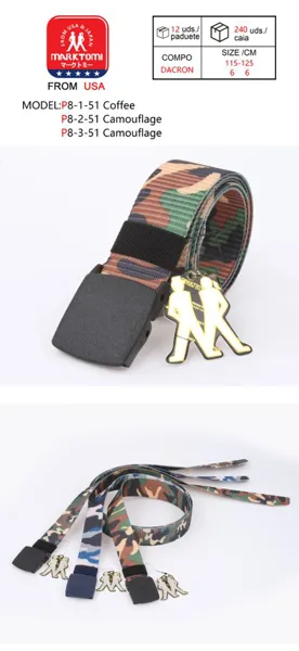 Cinturón de lona de nailon para caballero con hebilla automática de plástico, estampado militar de camuflaje