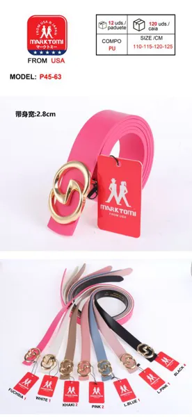 Cinturón para dama con hebilla de doble círculo dorada, color fucsia
