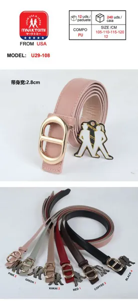 Cinturón ancho para dama con hebilla dorada decorativa doble curva, color rosa
