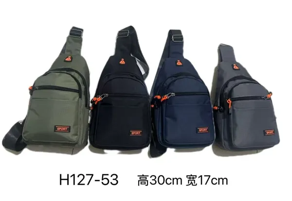 Bolso de pecho cruzado deportivo para caballero de nylon, disponible en verde militar, negro, azul marino y gris