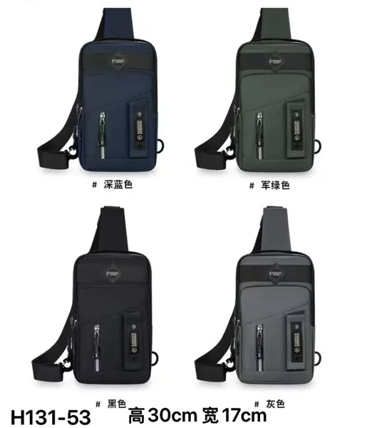 Bolso de pecho cruzado para caballero de nylon, disponible en azul marino, verde militar, negro y gris