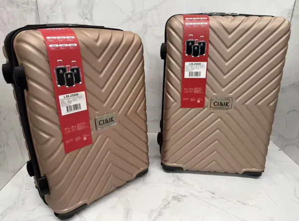 Set de maletas rígidas ABS de 2 piezas con 4 ruedas giratorias, color dorado champán, diseño en zigzag