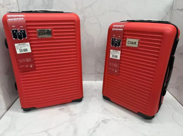Set de maletas rígidas ABS de 2 piezas con 4 ruedas giratorias, color rojo, líneas horizontales