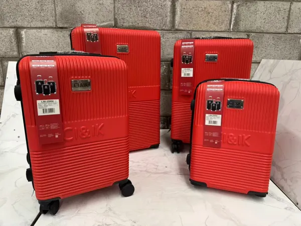 Set de maletas rígidas ABS de 4 piezas con 4 ruedas giratorias, color rojo