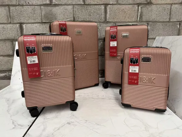 Set de maletas rígidas ABS de 4 piezas con 4 ruedas giratorias, color oro rosa