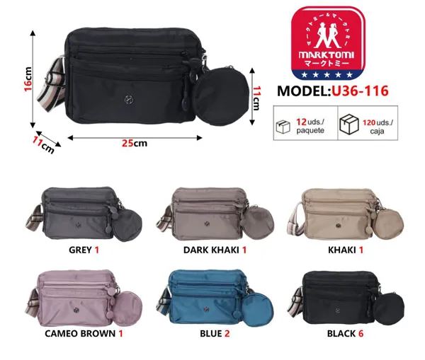 Bolsa bandolera de nylon para mujer con monedero, estilo casual