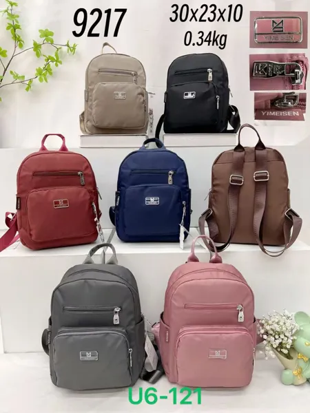 Mochila de nylon para mujer, ligera y multibolsillos