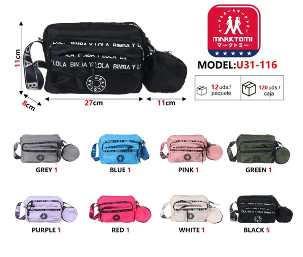 Bolsa bandolera de nylon con monedero para mujer, multibolsillos