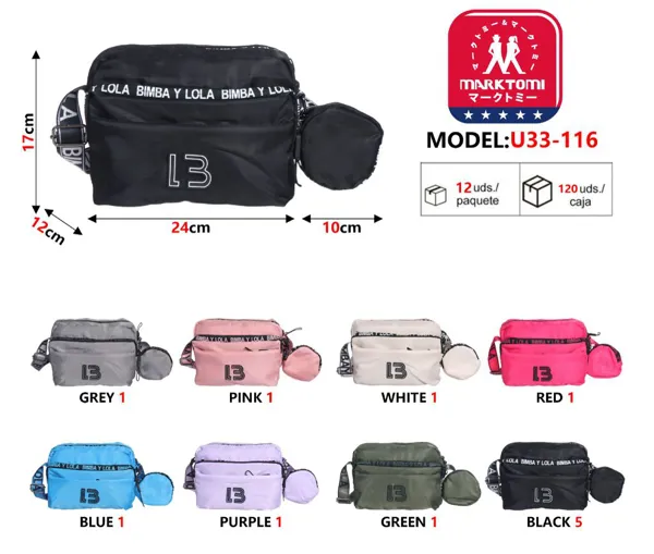 Bolsa bandolera de nylon con monedero y estampado de letras para mujer