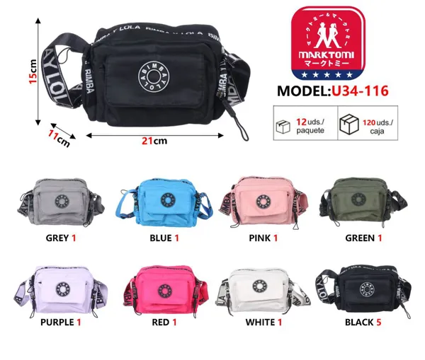 Bolsa cruzada de nylon con bolsillo frontal y monedero para mujer