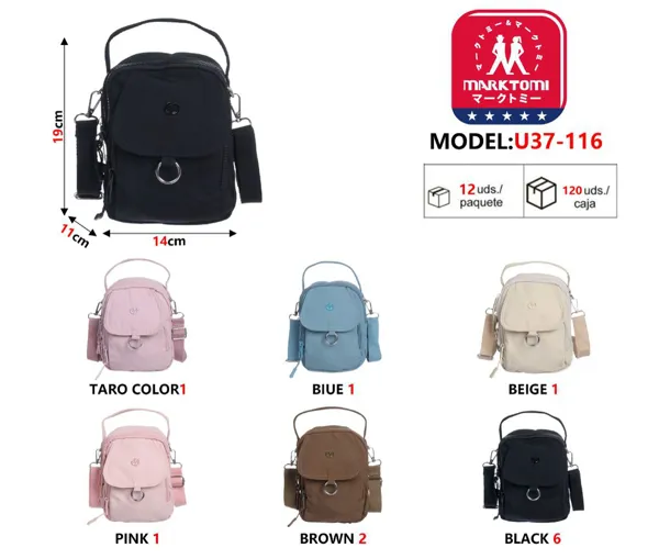 Bolsa bandolera vertical pequeña de nylon con solapa para mujer