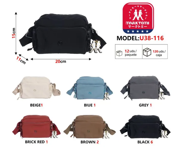 Bolsa cruzada de nylon para mujer, multibolsillos casual
