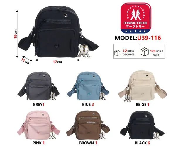 Bolsa bandolera vertical de nylon para mujer, multibolsillos