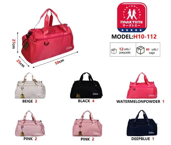 Bolsa deportiva tipo duffel de nylon con argolla frontal, color rojo