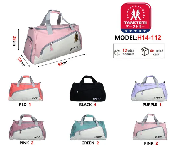 Bolsa deportiva tipo duffel bicolor rosa con blanco