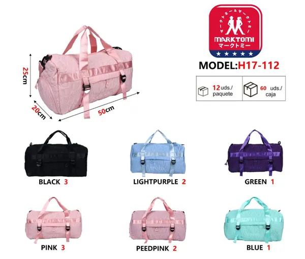 Bolsa deportiva cilíndrica acolchada con estampado de corazones, color rosa