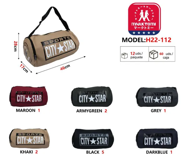 Bolsa deportiva cilíndrica tipo barril con estampado City Star, color caqui